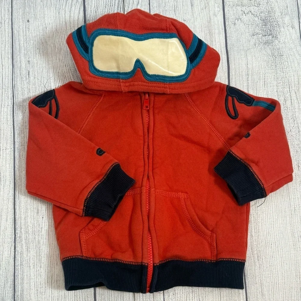 Gymboree Aviator Hoodie Jacket 12-24M - orange Zip-Up with Goggles Hood